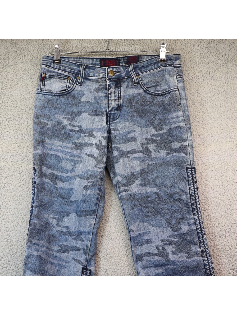Crests Jeans 9/10 Camo Dark Tie Up Scrunch Y2K